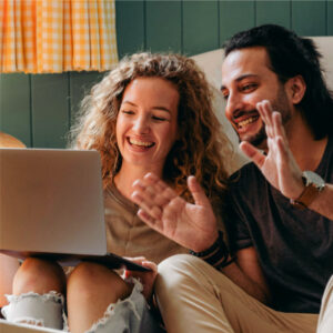 Collaboration A couple sharing ideas on a video call