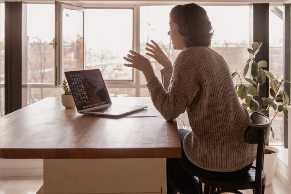 Video Call Lady conducting a video call in an indoor setting
